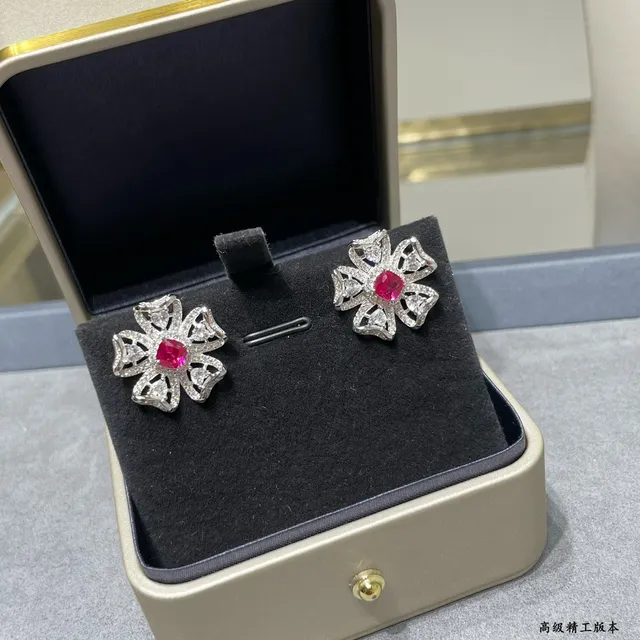 Floral Pavé Red Gem Earrings 2