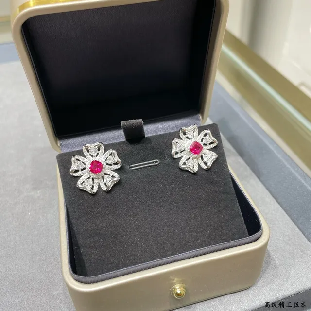 Floral Pavé Red Gem Earrings 3