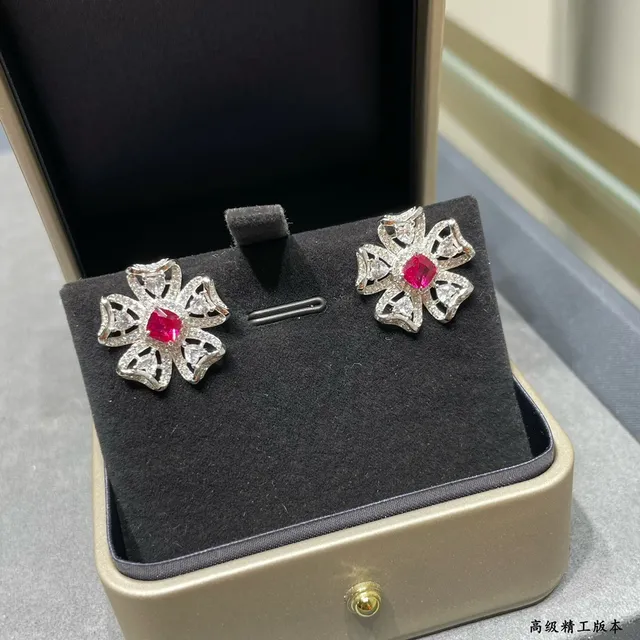 Floral Pavé Red Gem Earrings 7