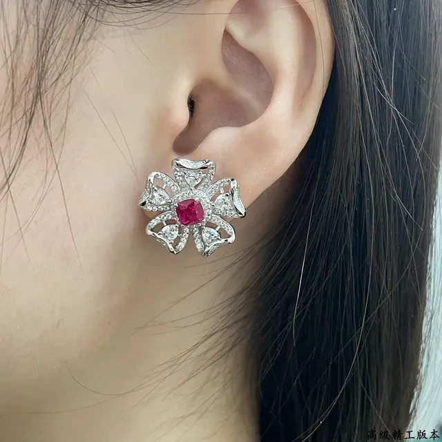 Floral Pavé Red Gem Earrings 9
