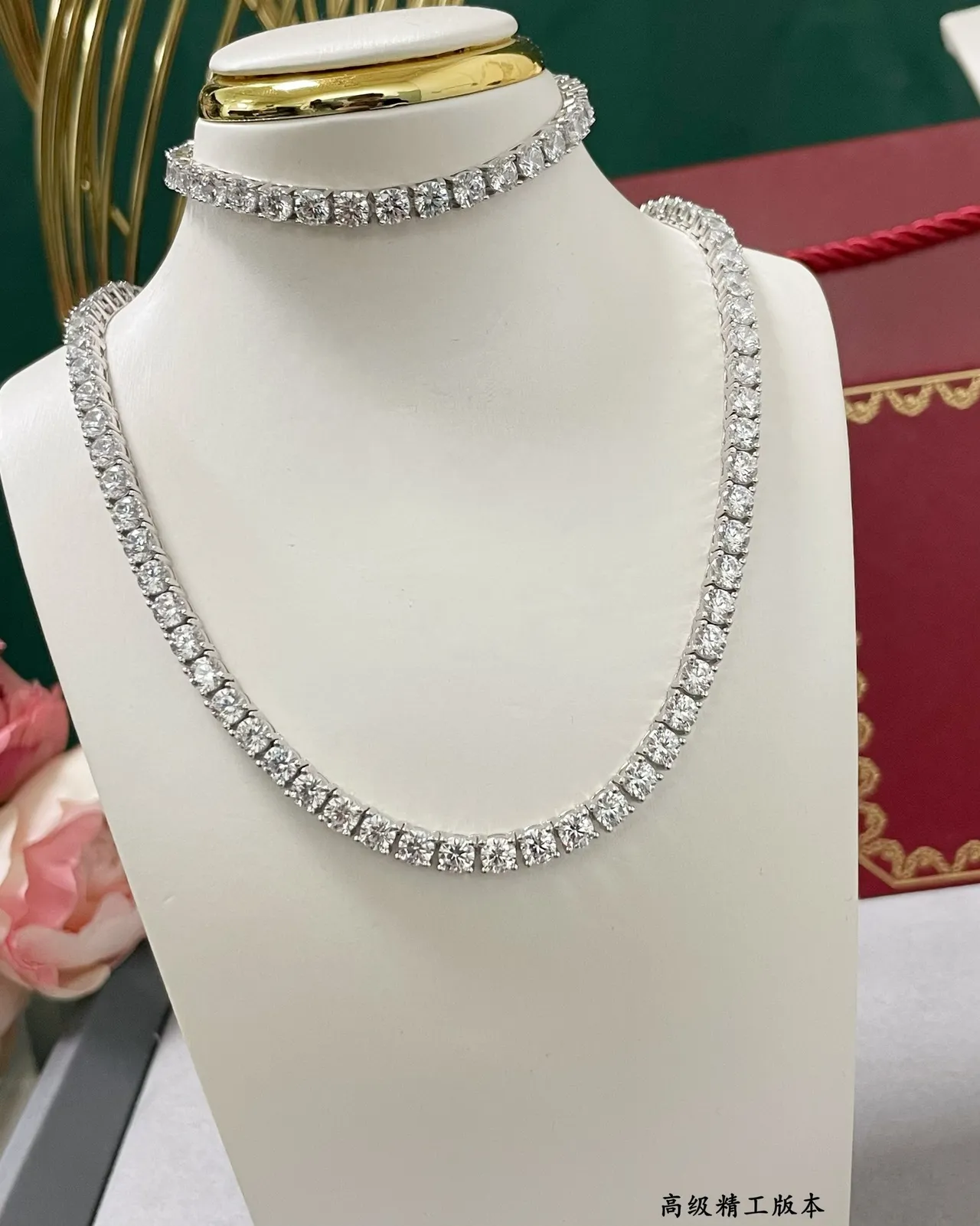 Fully Paved Channel-Set Square-Cut Stone Necklace 2