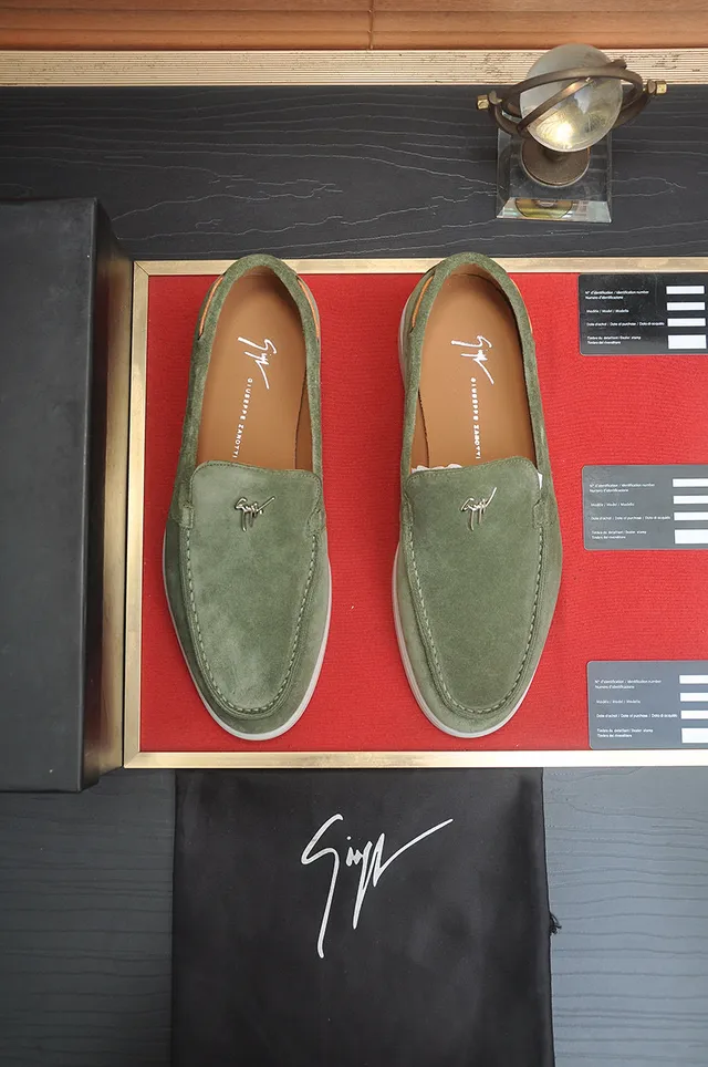 Giuseppe Zanotti GZ Loafer Green White Suede Upper Metal Emblem Loafer 2