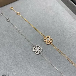 Gold and Silver Floral Pavé Stone Double-Chain Bracelets