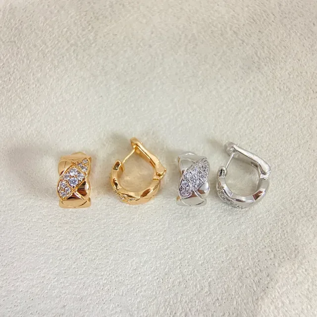 Gold and Silver Tone Quilted Pavé Crystal Hinged Hoop Earrings 2