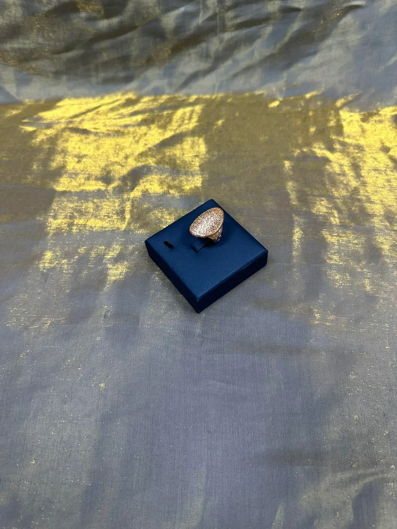 Gold Navy Oval Pavé Metal Ring 9