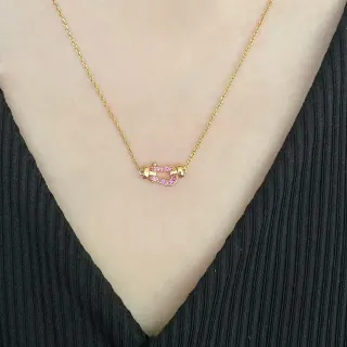 Gold Pink Chain Pavé Gemstone Pendant Necklace