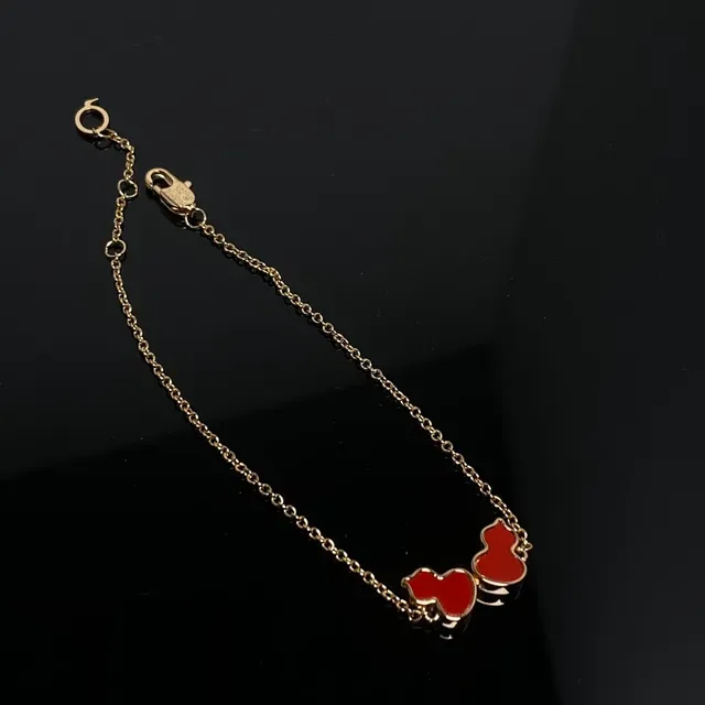 金色红链珐琅葫芦心形吊坠手链 4