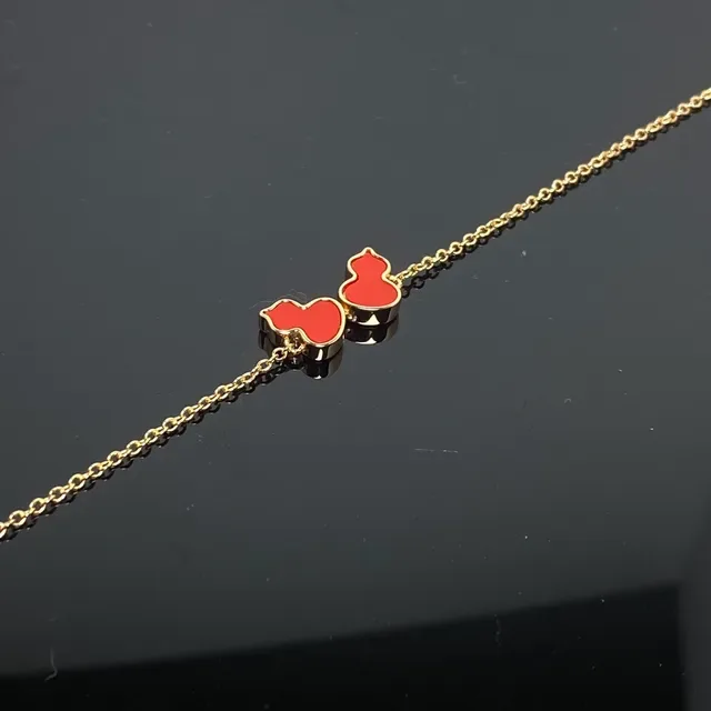 金色红链珐琅葫芦心形吊坠手链 6