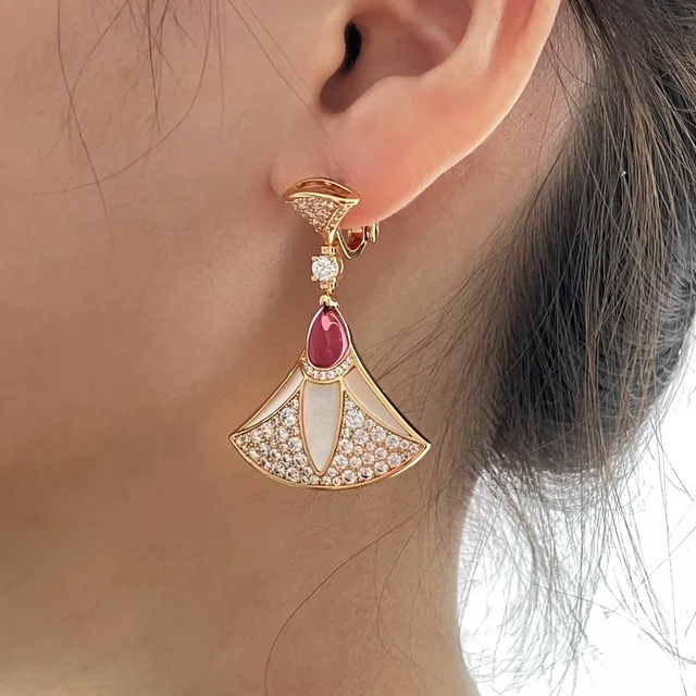 Gold Red Fan-Shaped Pavé Crystal Earrings 8
