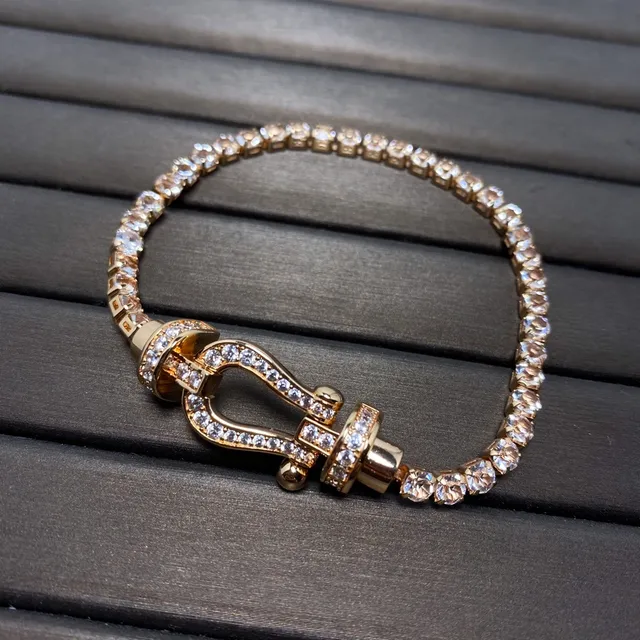 Gold Silver Fully Pave-Set Shackle Clasp Bracelet 3