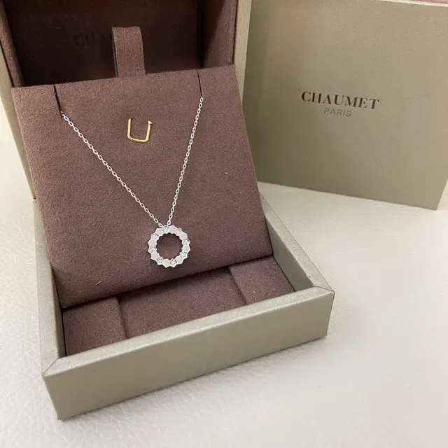 Gold Silver Geometric Open-Circle Pendant Faceted Stone Accents Necklace 3