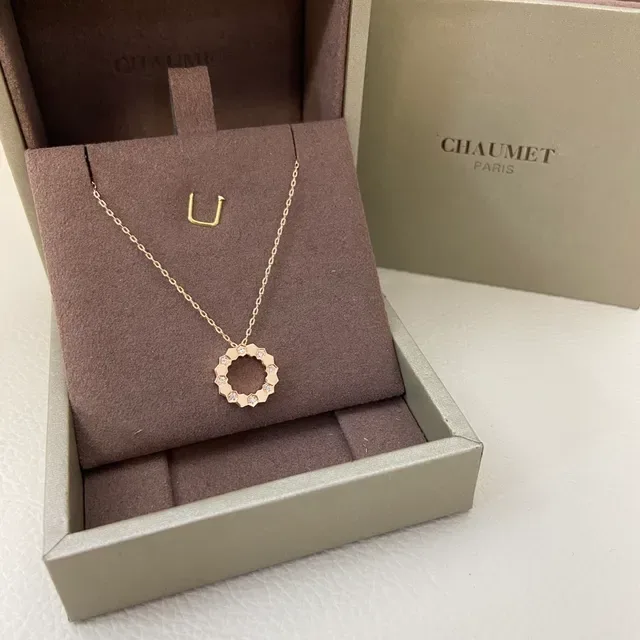 Gold Silver Geometric Open-Circle Pendant Faceted Stone Accents Necklace 5