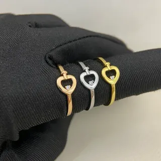 Gold Silver Heart-Shaped Openwork Single Central Stone Ring