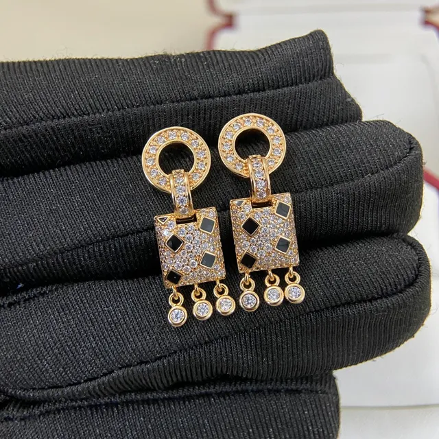 Gold Silver Pavé-Set Geometric Square Motif Earrings 4