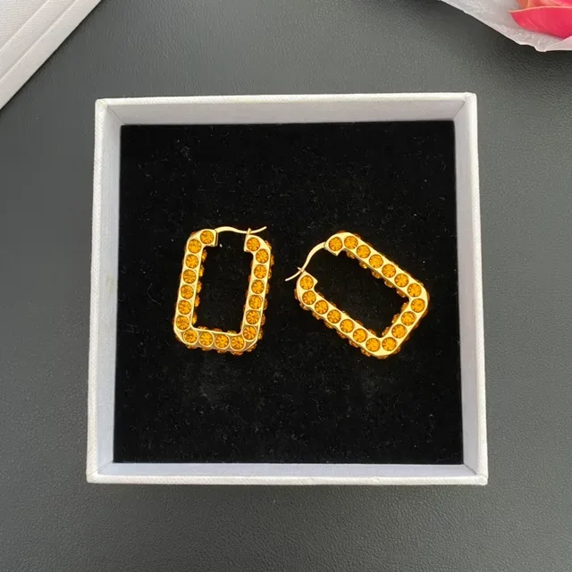 Gold Silver Rectangular Hoop Pavé Crystal Earrings 8