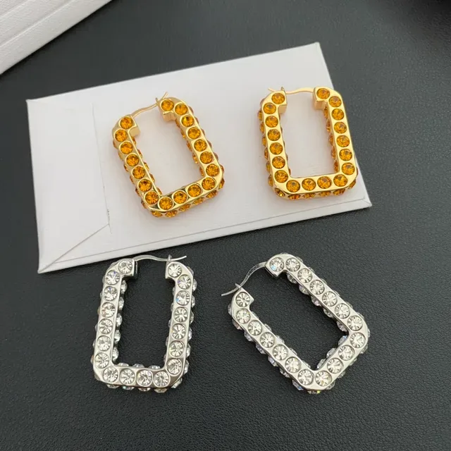 Gold Silver Rectangular Hoop Pavé Crystal Earrings 9