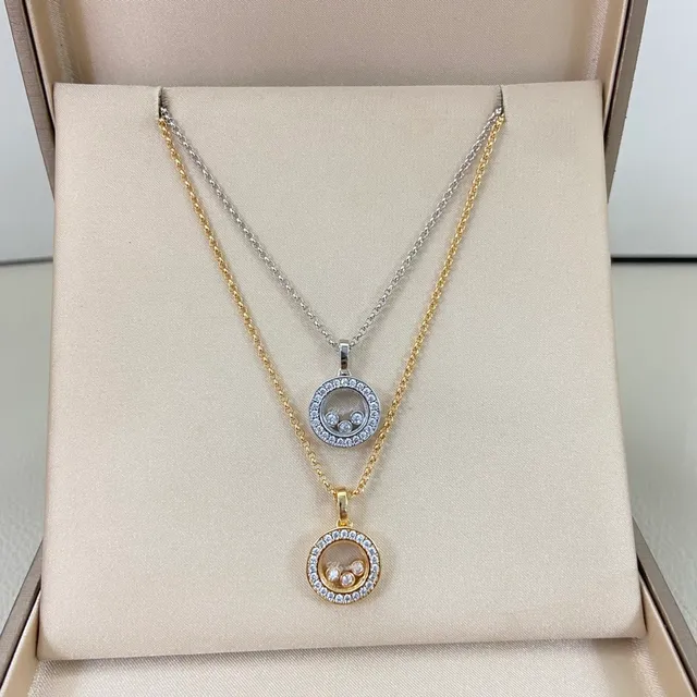 Gold Silver Rotating Locket Pendant Pavé-Set Stones Necklace 2