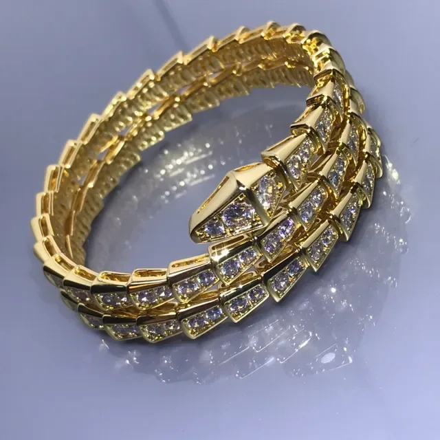 Gold Silver Serpentine Scale-Link Construction Full Pavé Crystal Setting Bracelet 3