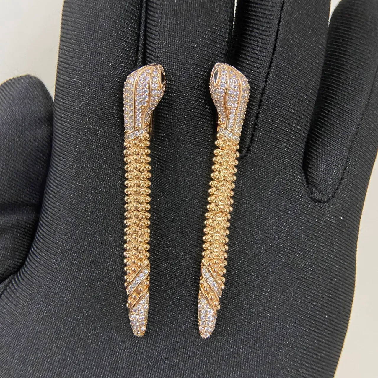 Gold Silver Snake-Head Silhouette Pavé Crystal Encrustation Brooch 4