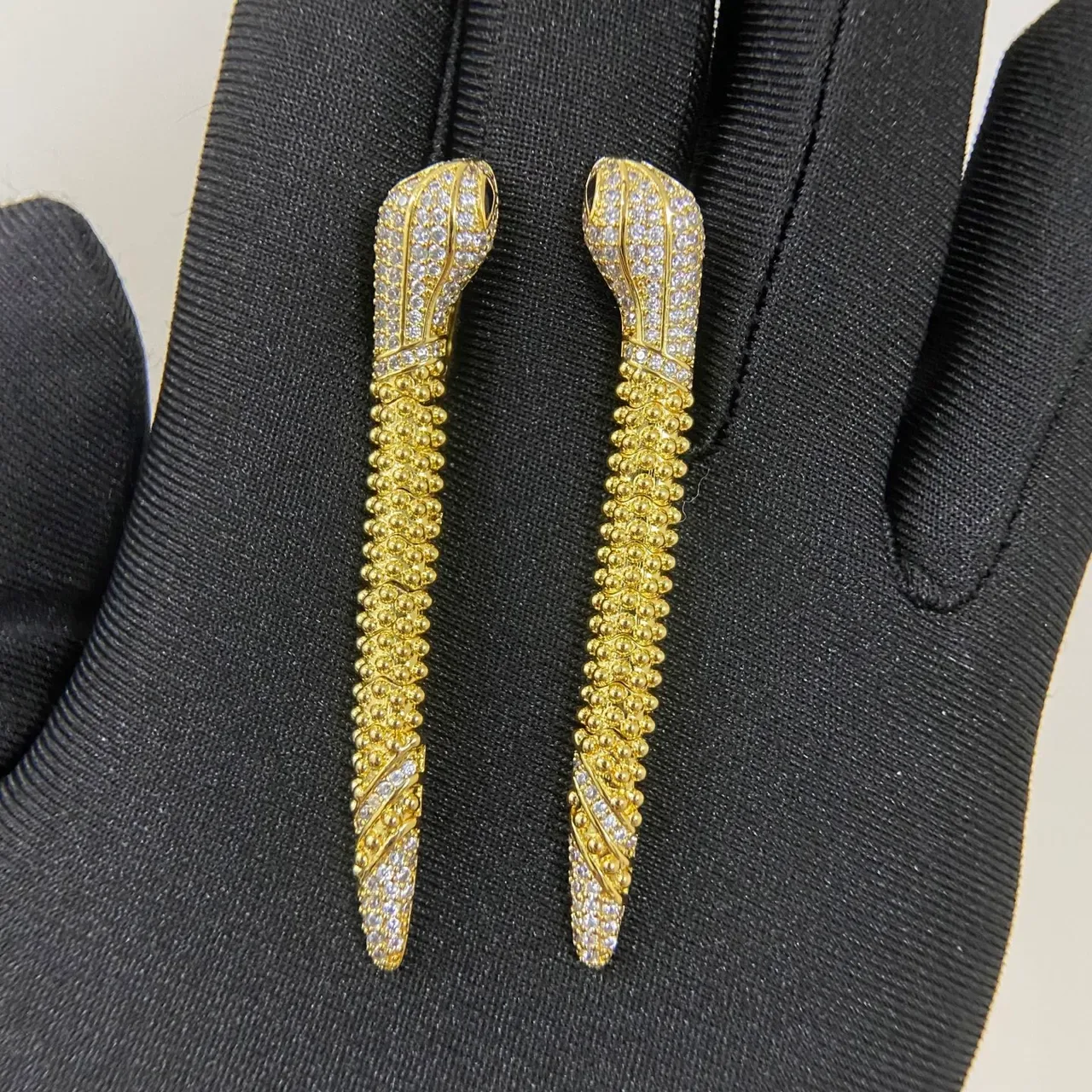 Gold Silver Snake-Head Silhouette Pavé Crystal Encrustation Brooch 6