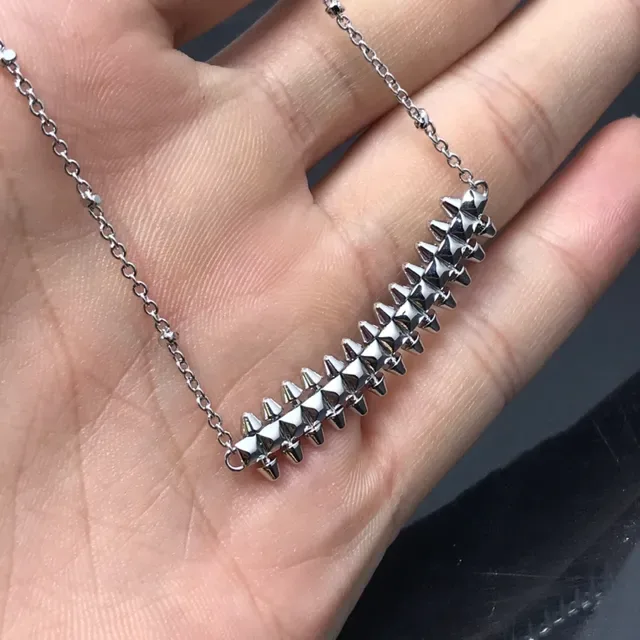 Gold Silver Spiked Bar Pendant Curved Silhouette Necklace 5