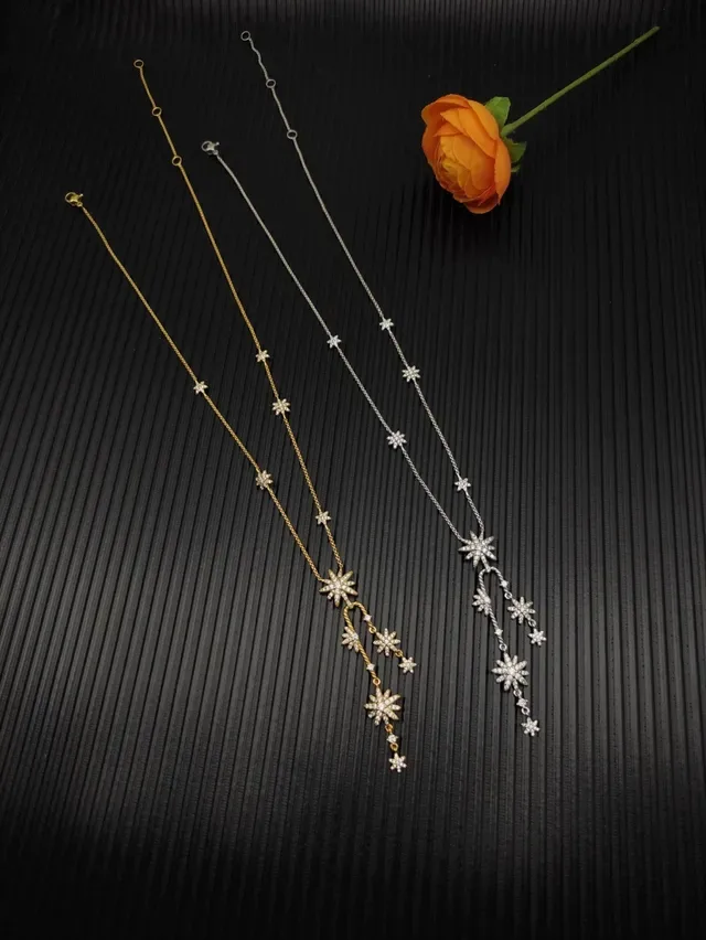 Gold Silver Starburst Pendant Design Dangling Multi-Tiered Stars Necklace 2