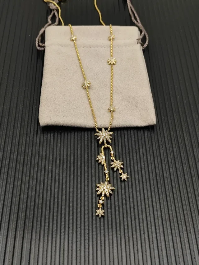 Gold Silver Starburst Pendant Design Dangling Multi-Tiered Stars Necklace 8