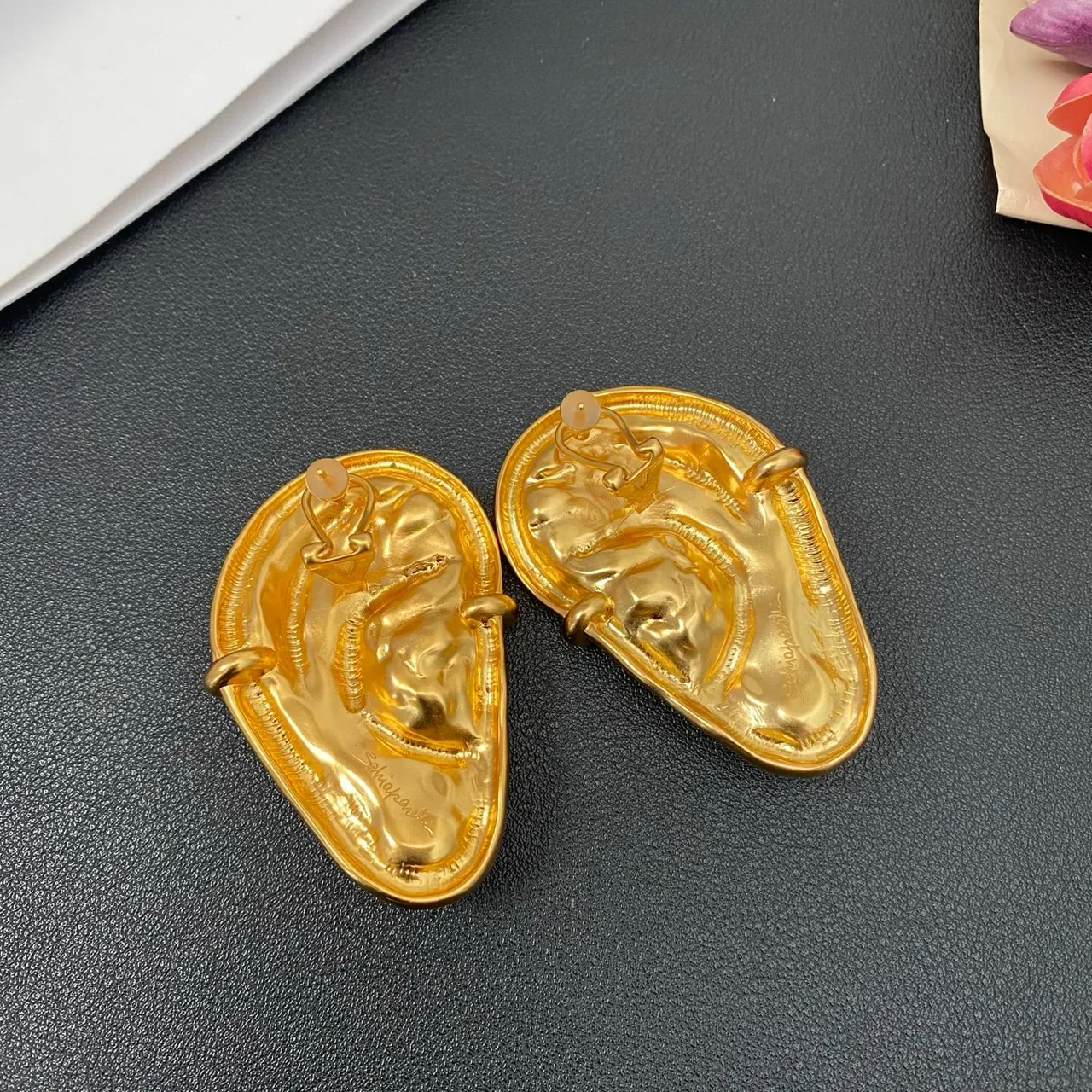 Gold-Tone Anatomical Ear Pearl Earrings 2