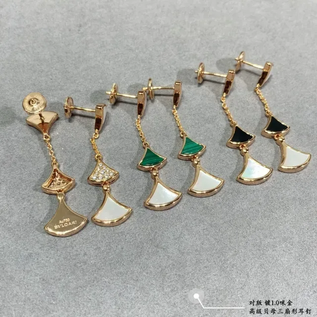 Gold-Tone Fan-Shaped Layered Mother-of-Pearl and Malachite Dangle Earrings 3