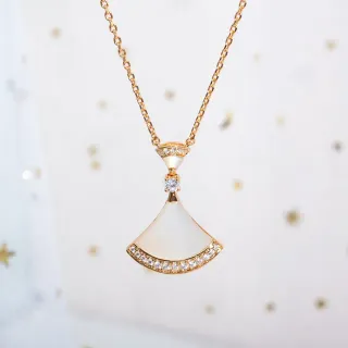 Gold-Tone Fan-Shaped Mother-of-Pearl and Crystal Pendant Necklace