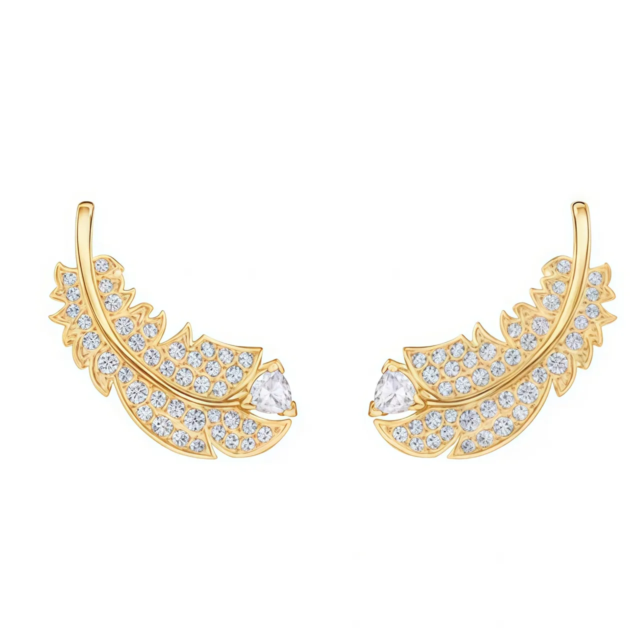 Gold-Tone Feather Motif Pavé-Set Hinged Cuff Bracelet 2