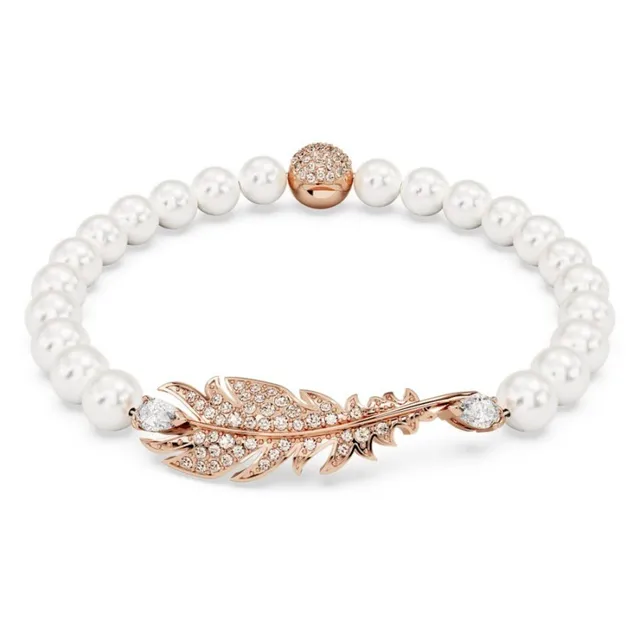 Gold-Tone Feather Motif Pavé-Set Hinged Cuff Bracelet 7
