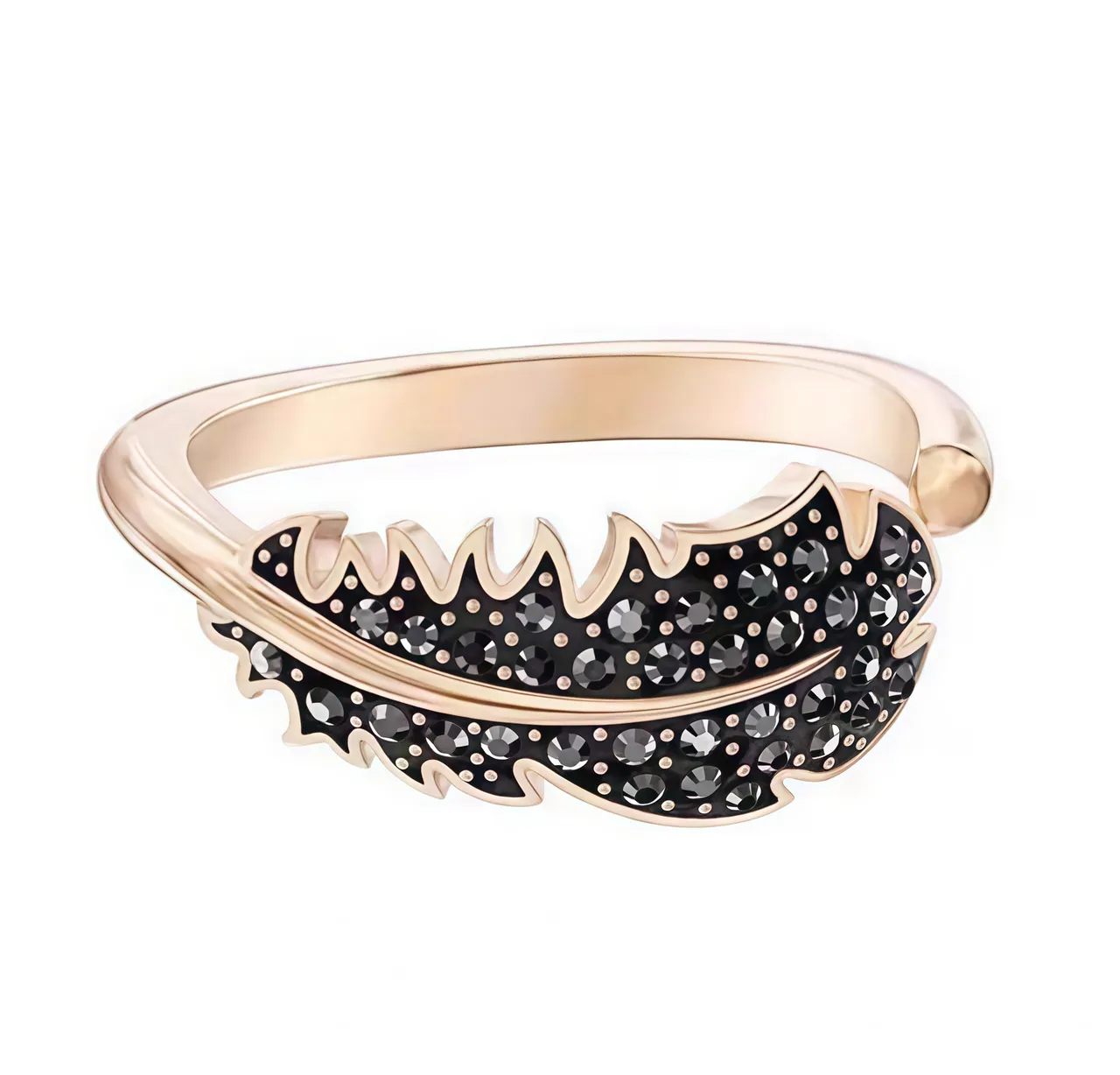 Gold-Tone Feather Motif Pavé-Set Hinged Cuff Bracelet 10