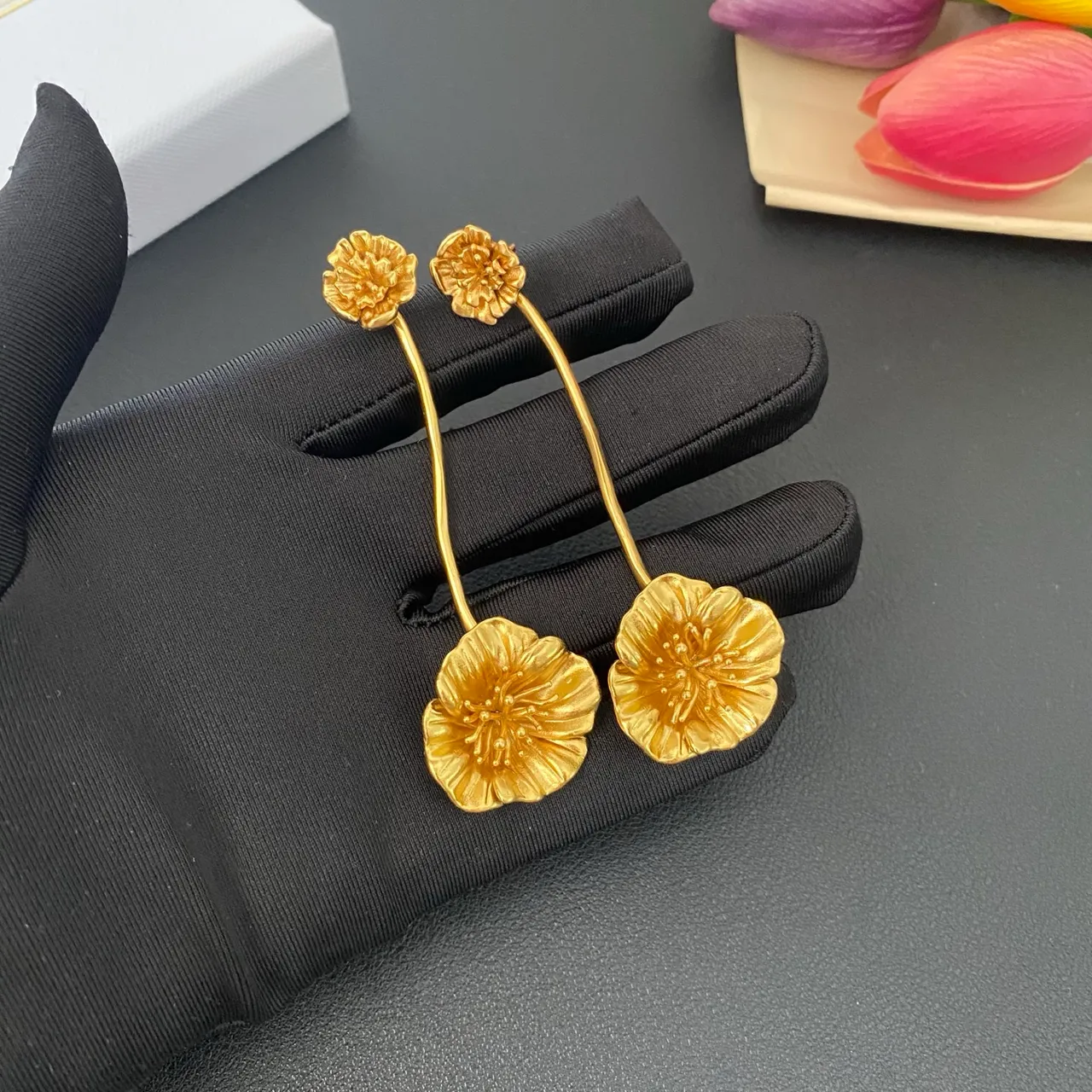 Gold-Tone Floral Double-Drop Earrings 7