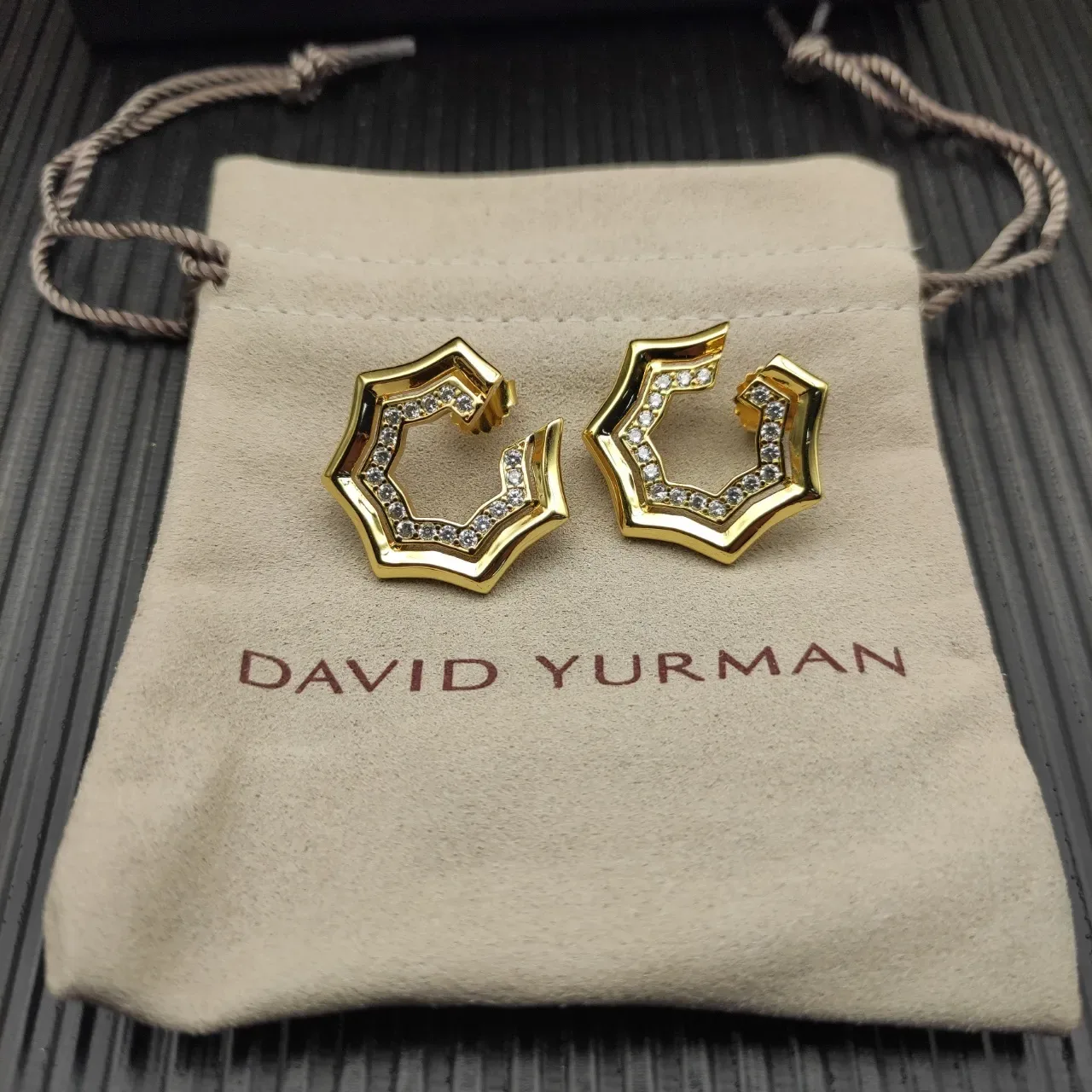 Gold-Tone Geometric Pavé Crystal Open Hexagonal Hoop Earrings 8