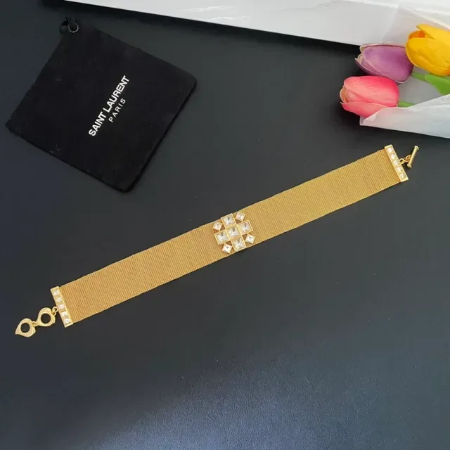 Gold-Tone Mesh Crystal Geometric Motif Cuff Bracelets 7