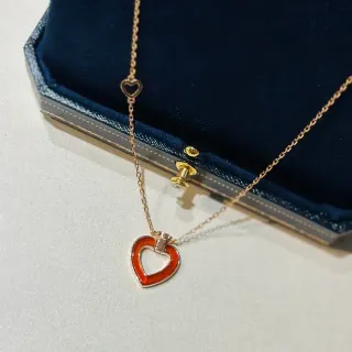 Gold-Tone Open Heart Red Enamel Pendant Necklace