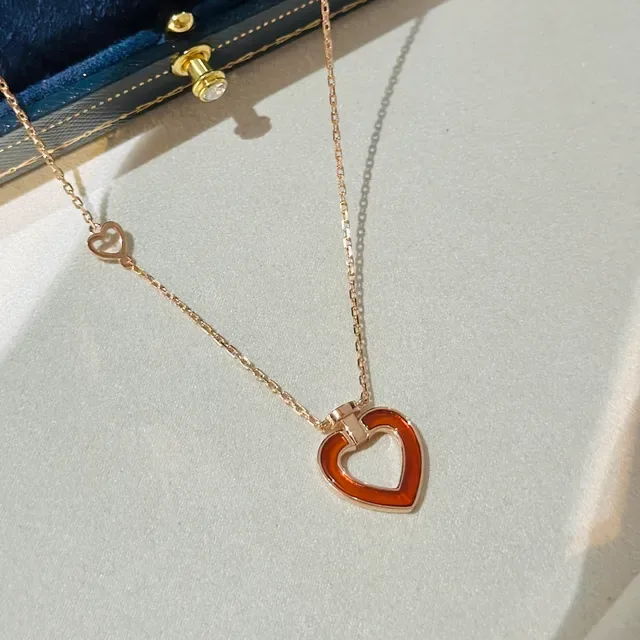 Gold-Tone Open Heart Red Enamel Pendant Necklace 2
