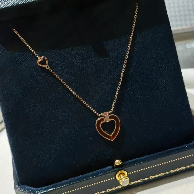 Gold-Tone Open Heart Red Enamel Pendant Necklace 6