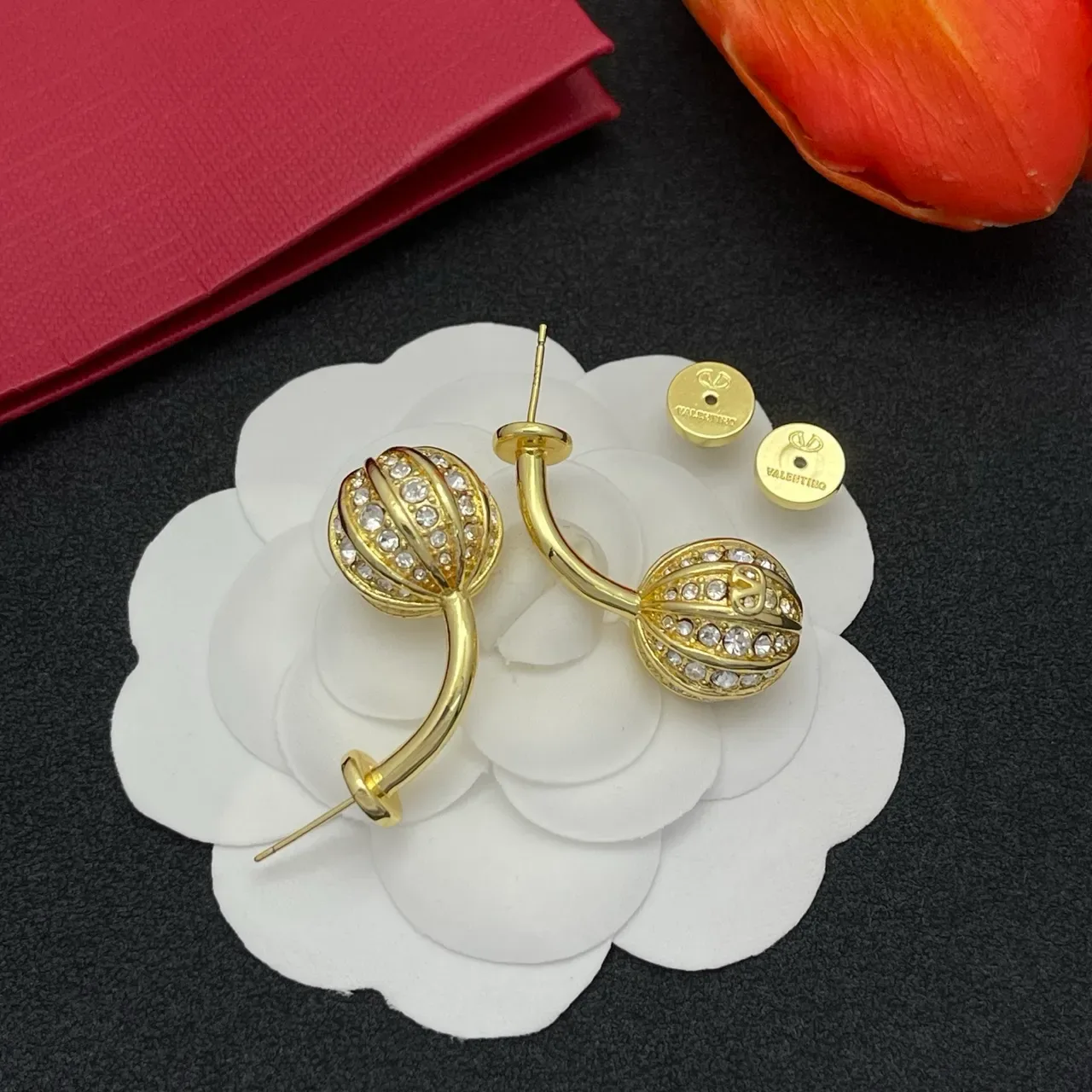 Gold-Tone Pavé Crystal Segmented Sphere Clip Earrings 4