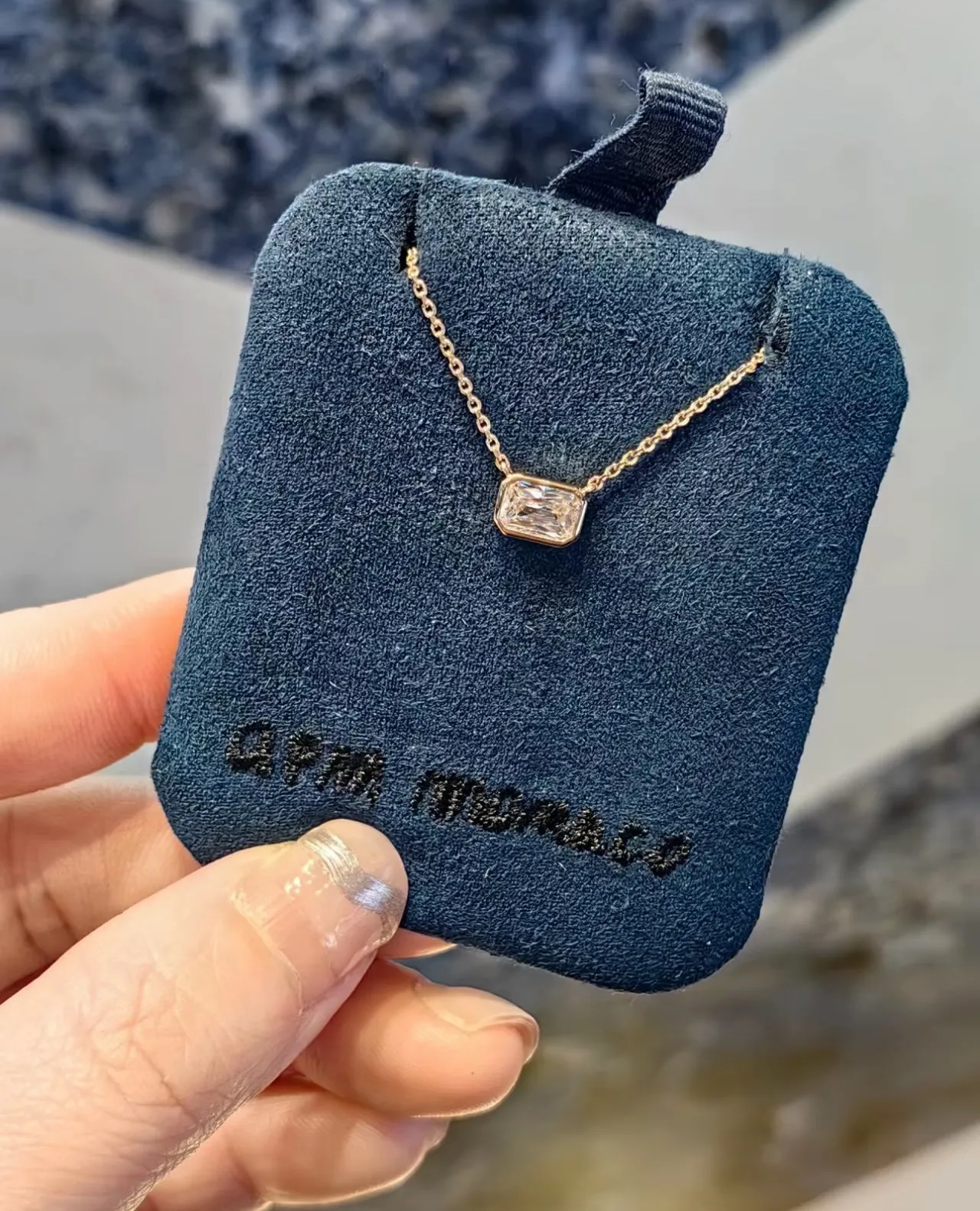 Gold-Tone Rectangular Bezel-Set Clear Stone Pendant Necklace 6