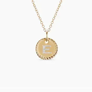 Gold-Tone Rope-Edge Diamond Initial 'E' Pendant Necklace