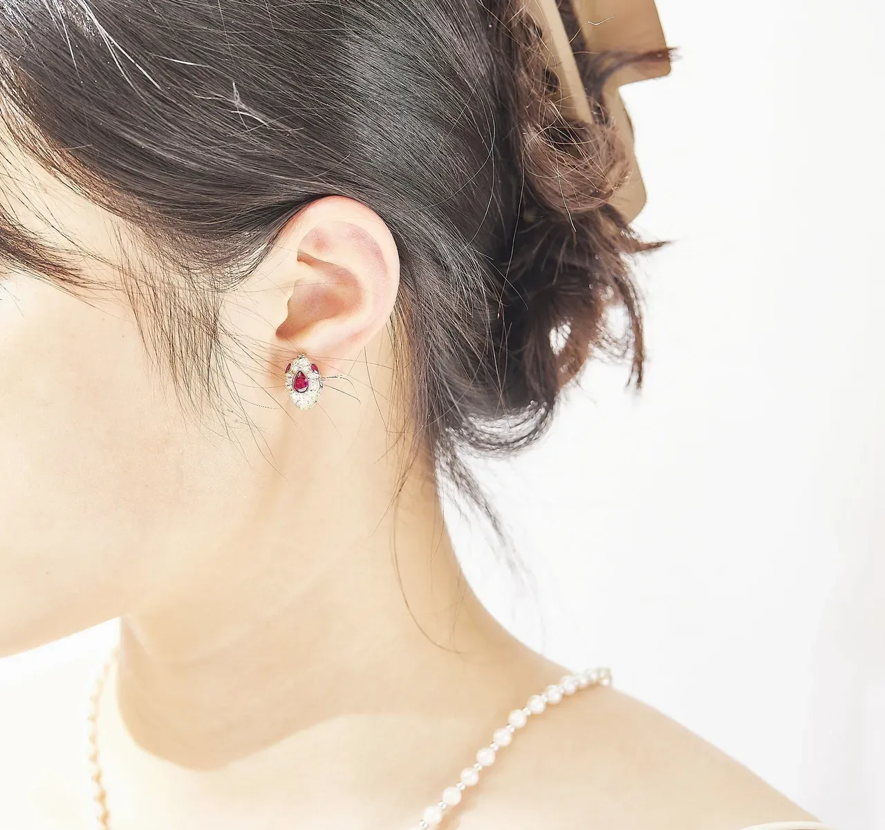 Gold-Tone Ruby and Diamond Pavé Stud Earrings 2