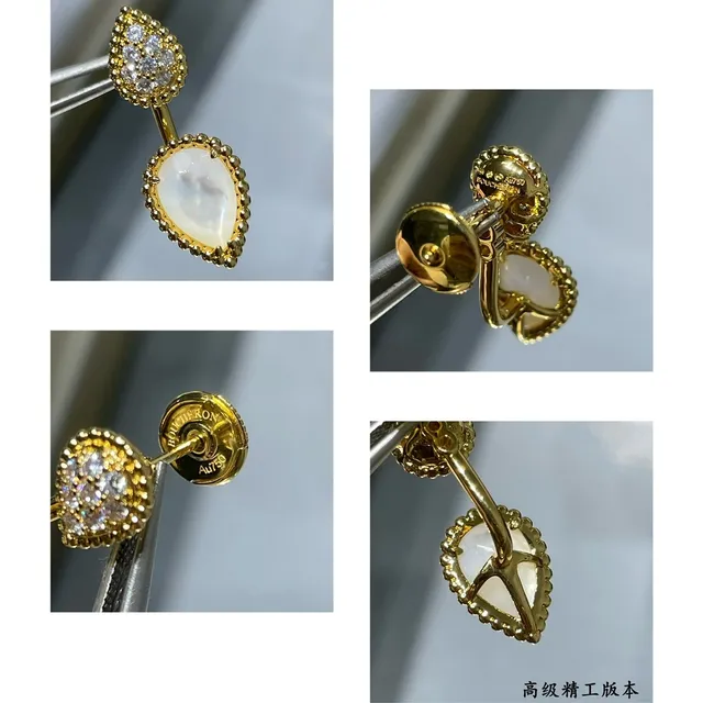 Boucles d'oreilles pendantes en ton doré avec goutte pavé et pierre blanche facettée 4