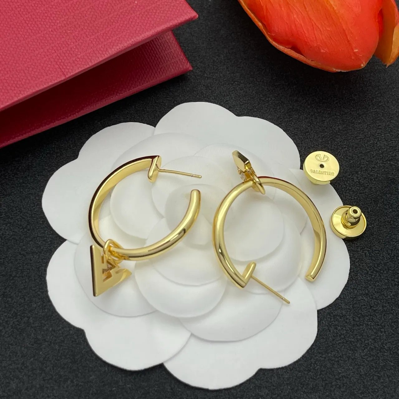 Gold Transparent Hoops Dangling Triangular Charms Earrings 4