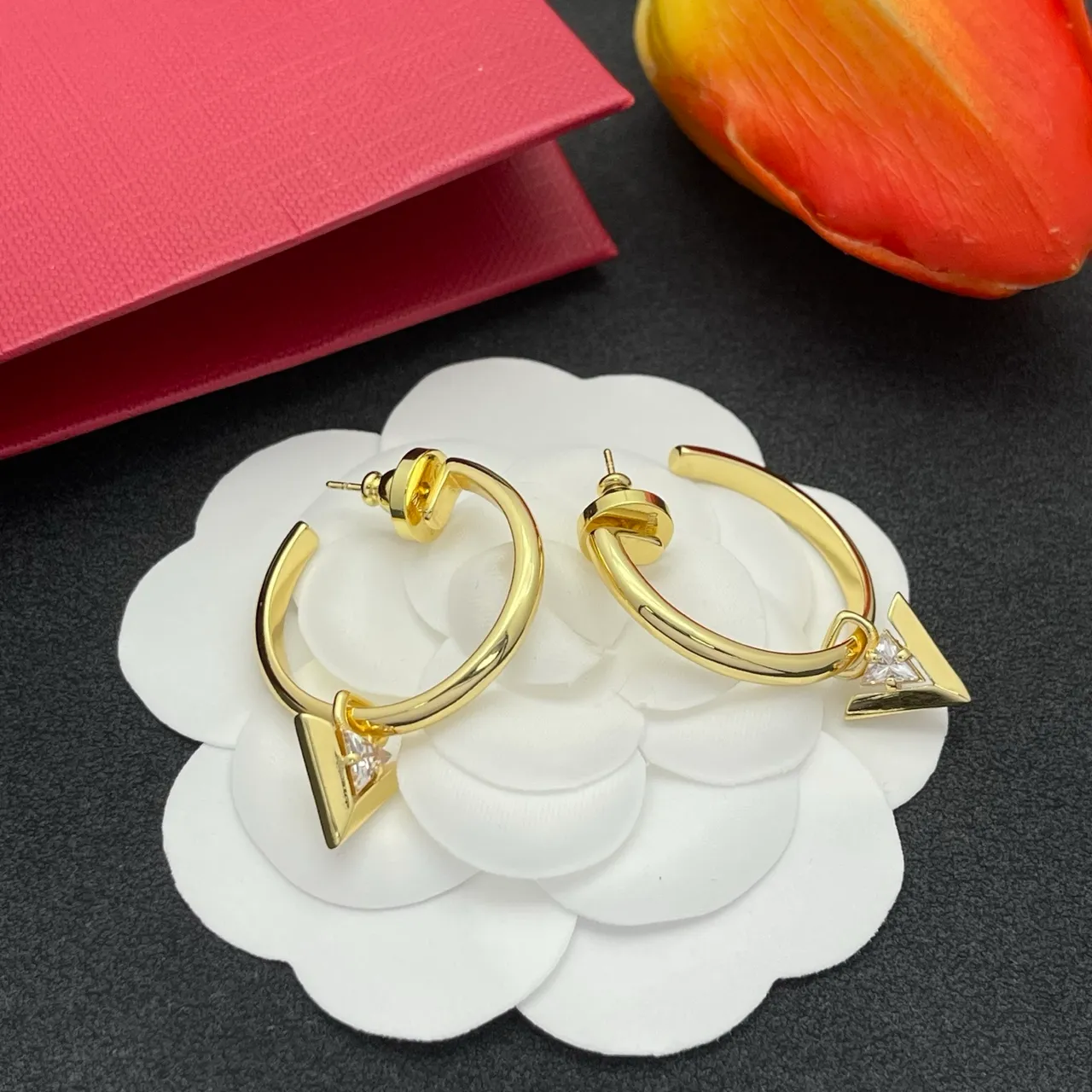 Gold Transparent Hoops Dangling Triangular Charms Earrings 7