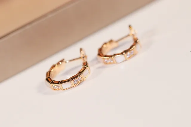 Gold White Segmented Geometric Hoops Pavé Crystal Accents Earrings 5