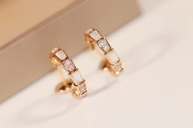 Gold White Segmented Geometric Hoops Pavé Crystal Accents Earrings 6