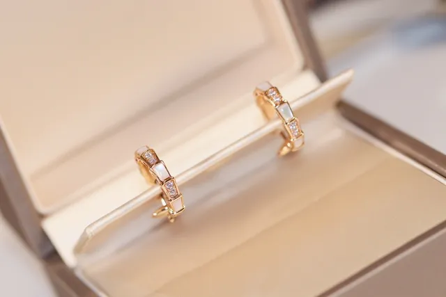 Gold White Segmented Geometric Hoops Pavé Crystal Accents Earrings 9