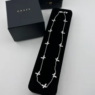 Graff Silver Black Pavé-Set Floral Motifs Necklace